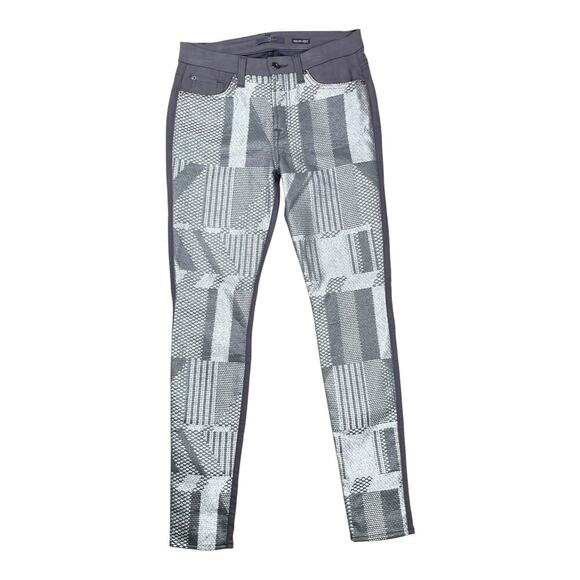 7 FOR ALL MANKIND x MALHIA KENT JEANS SKINNY JACQUARD SILVER GEO SIZE 29 - Picture 1 of 9